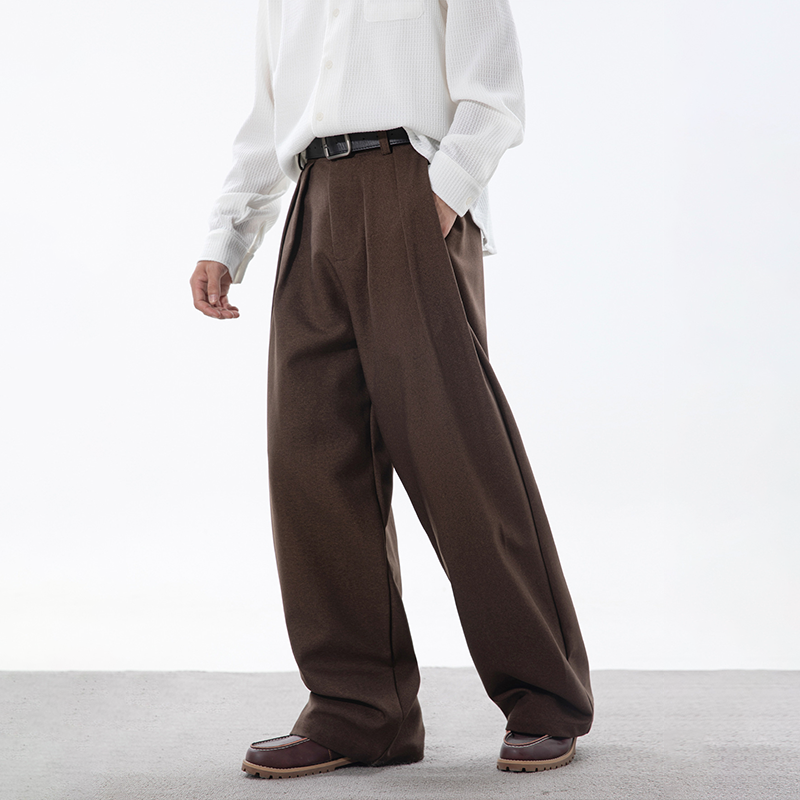 2025 Autumn New Men's Retro Casual Pants, Loose Straight Casual Pants, Smooth Drape Suit Trousers, All-match For Daily and Business Wear 