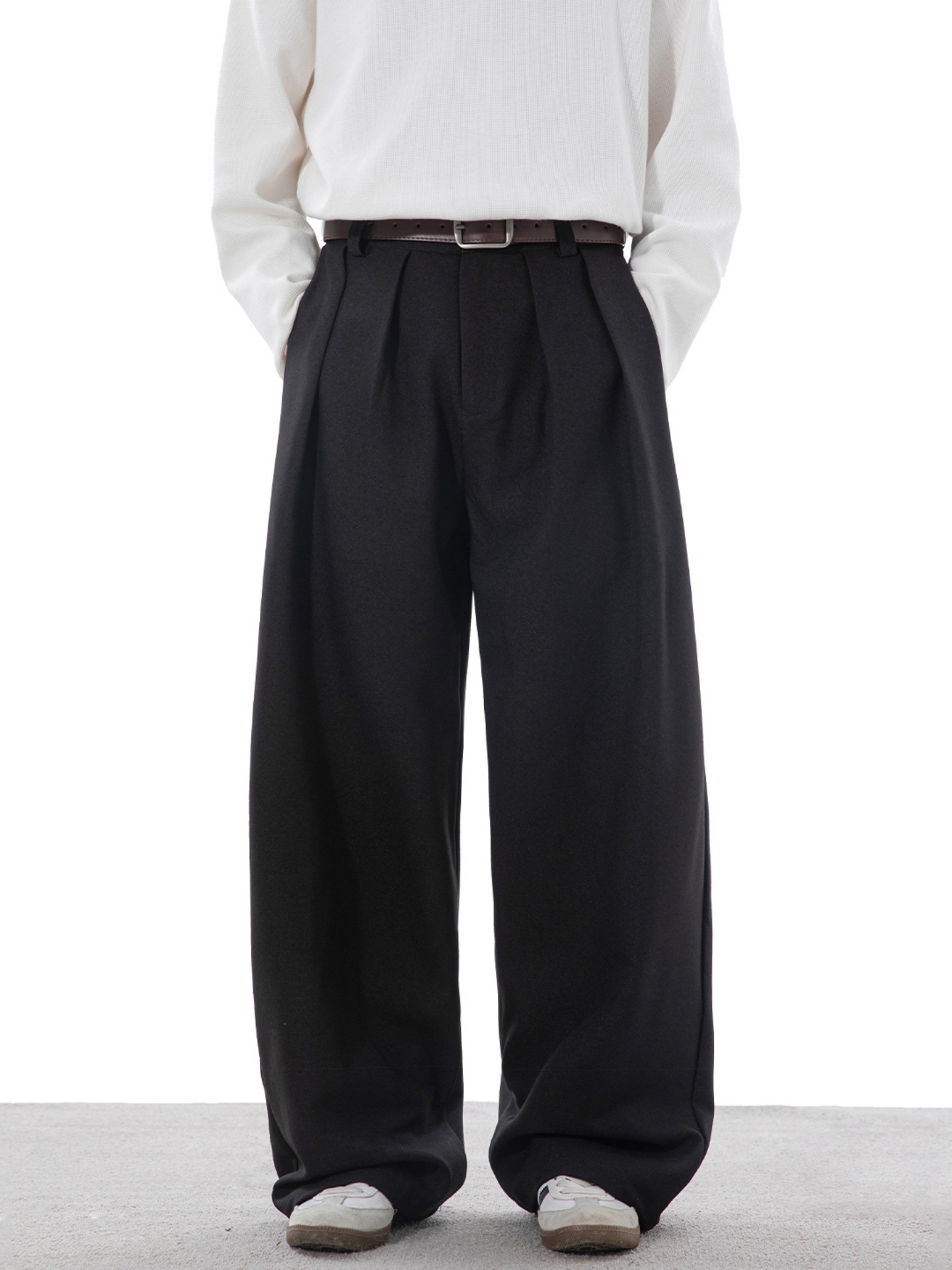 Men's Pleated Dress Pants – Autumn Smooth Drape Wide-Leg Trousers, Loose Straight Fit Vintage Casual Streetwear