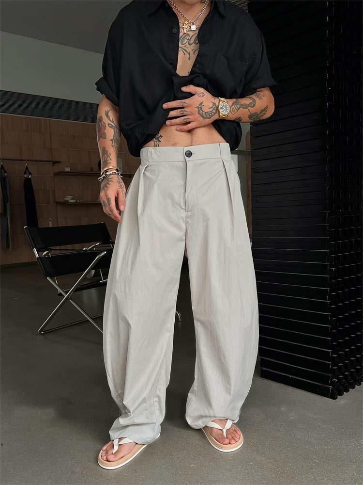 Men's Quick-Dry Casual Pants – Symmetrical Pleated Design, Loose Breathable Wide-Leg Trousers, Relaxed Streetwear Style