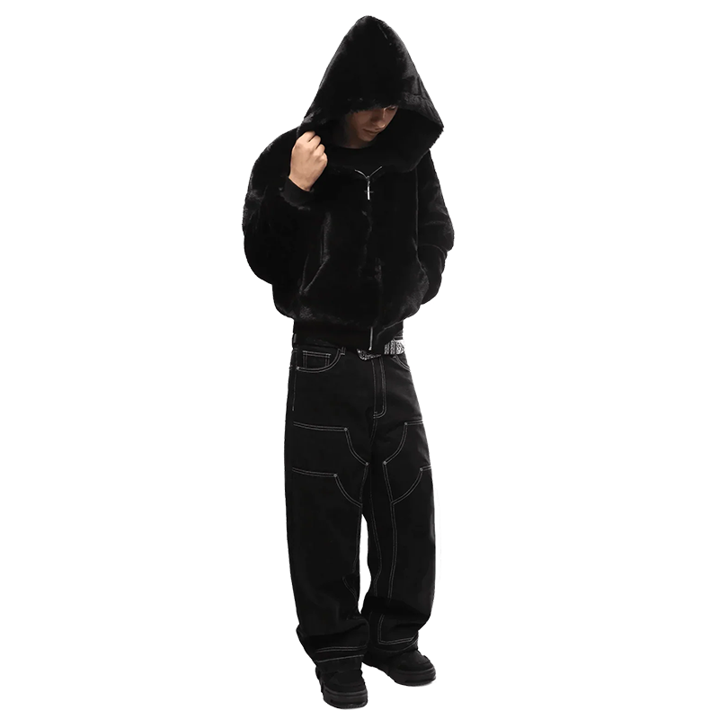 2025 New Men's Zip Hoodie, Heavyweight Jacket with Leopard Print, Double-Sided Wear (Gray/Leopard Print)