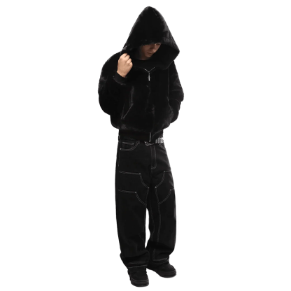 2025 New Men's Zip Hoodie, Heavyweight Jacket with Leopard Print, Double-Sided Wear (Gray/Leopard Print)