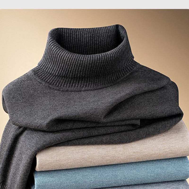 Men's Autumn/Winter Thickened Turtleneck Sweater – Warm Knit Base Layer, Foldable Collar, Machine Washable