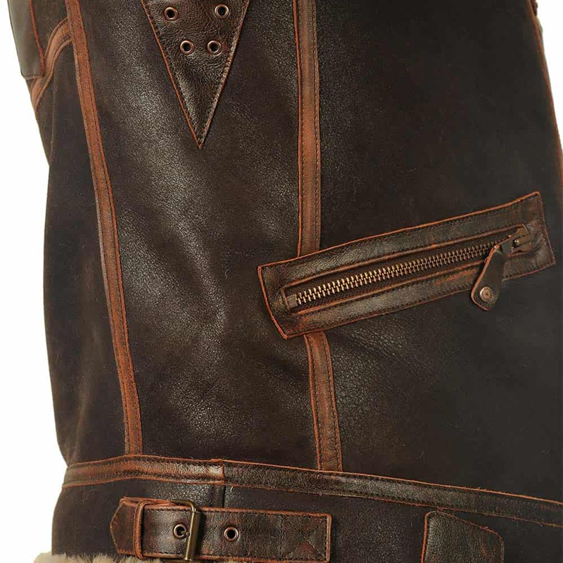 Autumn and winter brown lapel zipper pocket zipper fit trendy casual leather jacket