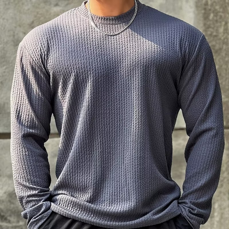 Men’s Waffle Knit Textured T-Shirt | Slim Fit Long Sleeve Base Layer with Crinkle Detail, Soft Breathable Athletic Top