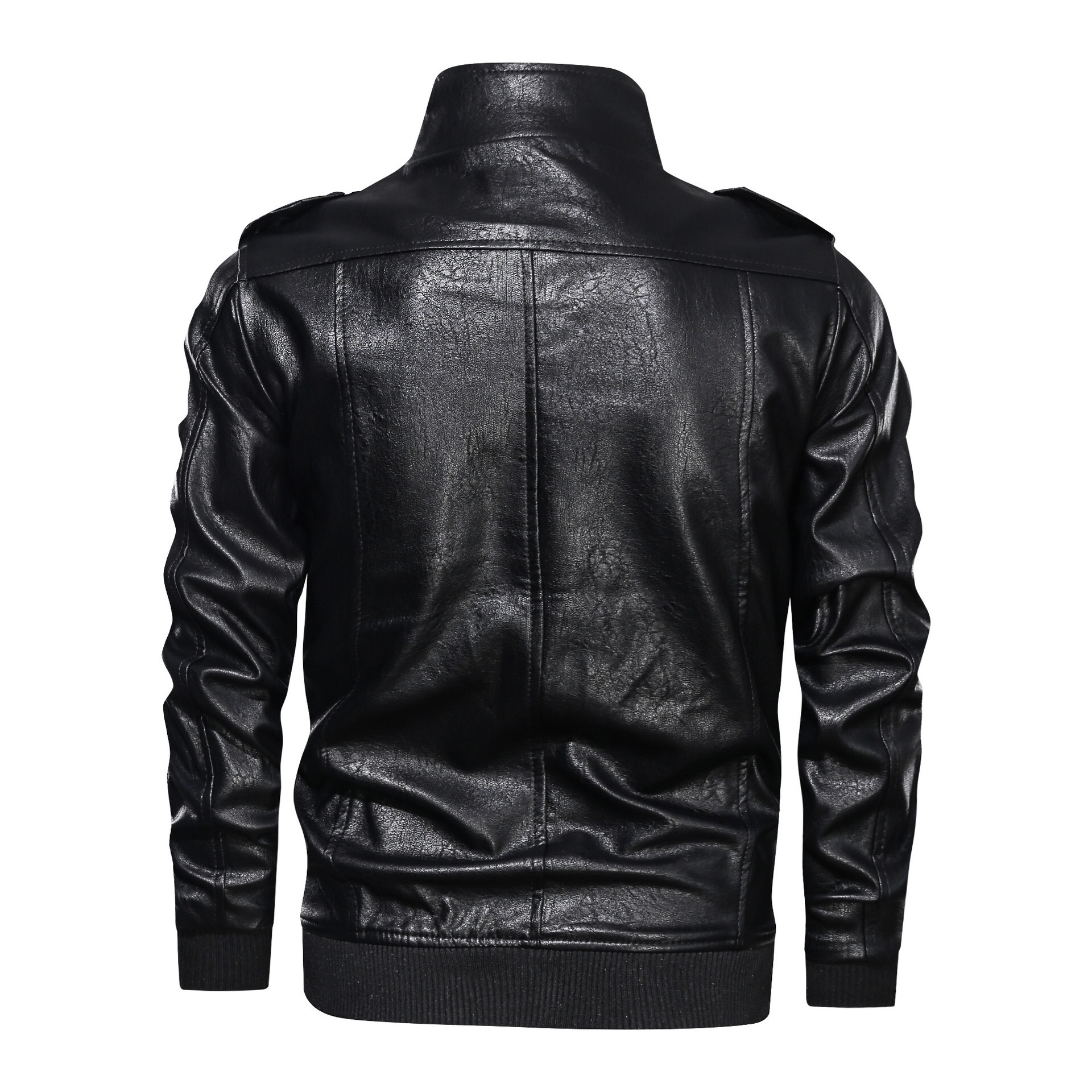 Men's Leather Sports t Washed Retro Front Pockets Genuine Leather Jacket