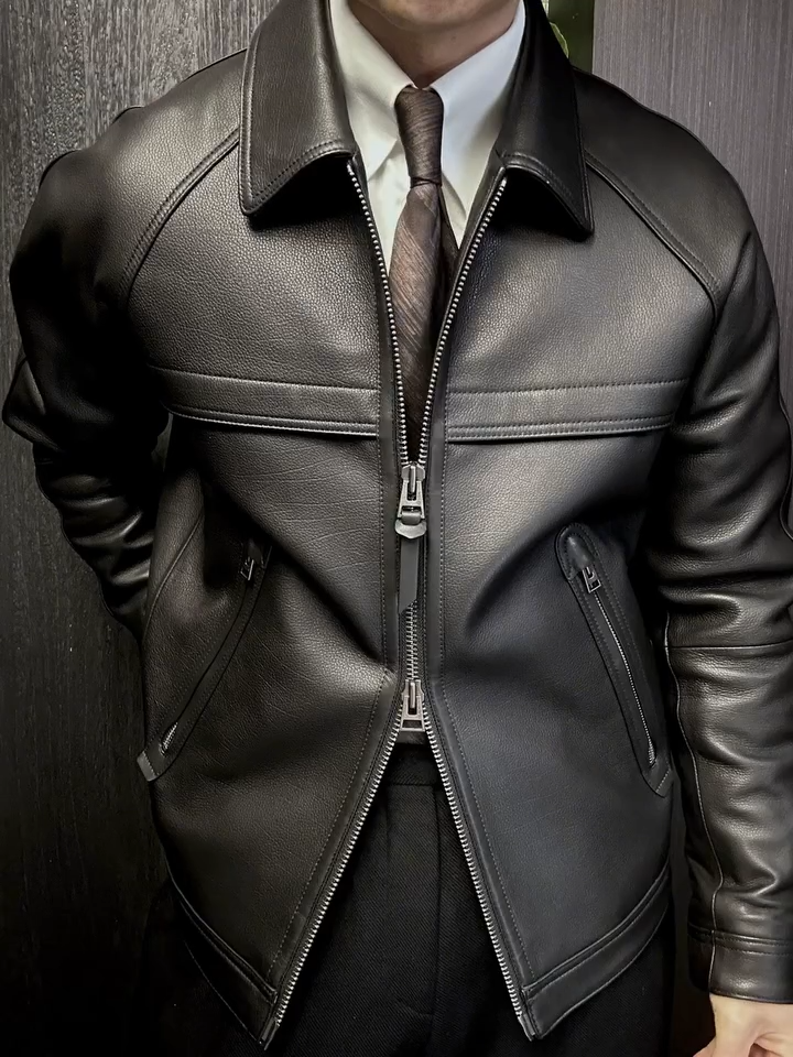 Men’s Fashion Short Leather Jacket Fall Winter Patchwork Moto Style Casual Lapel Outerwear