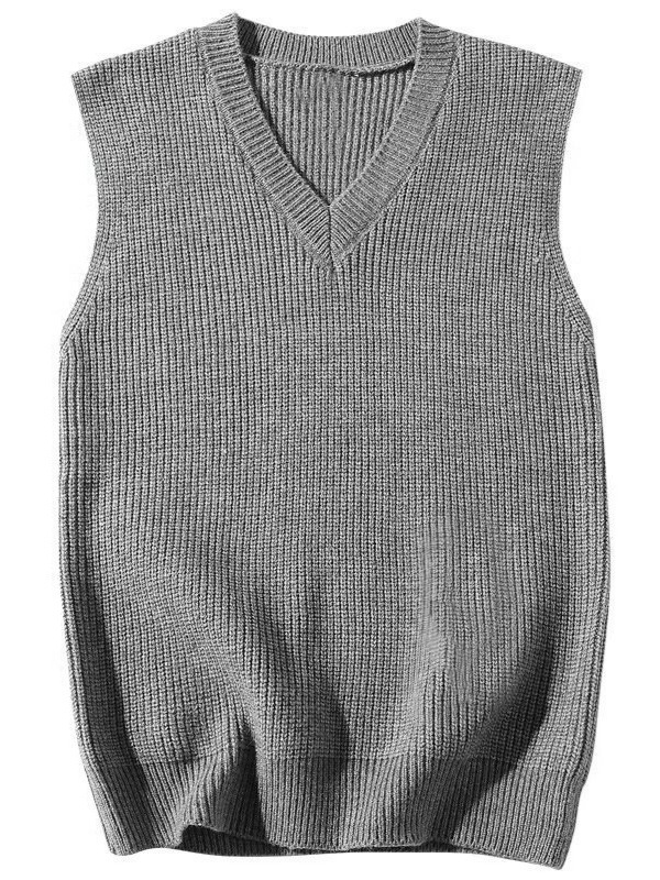 Men’s Solid Color V-Neck Knit Vest Sweater Loose Fit Sleeveless Pullover Casual Fall Layering Top