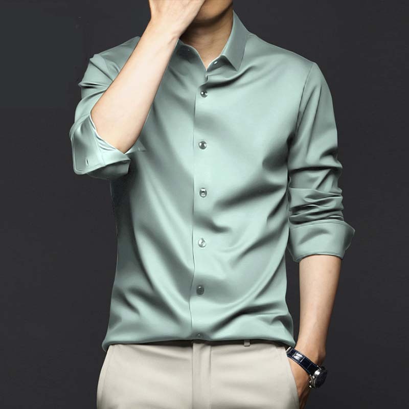 Men’s Wrinkle-Free Dress Shirt High-End Business Long Sleeve Ice Silk Shirt for Spring and Fall