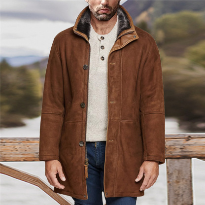 Men's Mid-Length Loose-Fitting Tweed Coat