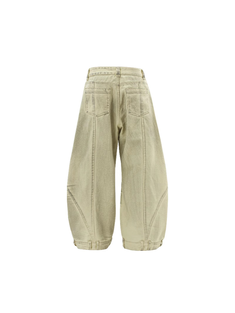 Vintage American Scimitar-Cut Washed Denim Pants | Unisex Loose-Fit Wide-Leg Jeans for Summer Streetwear