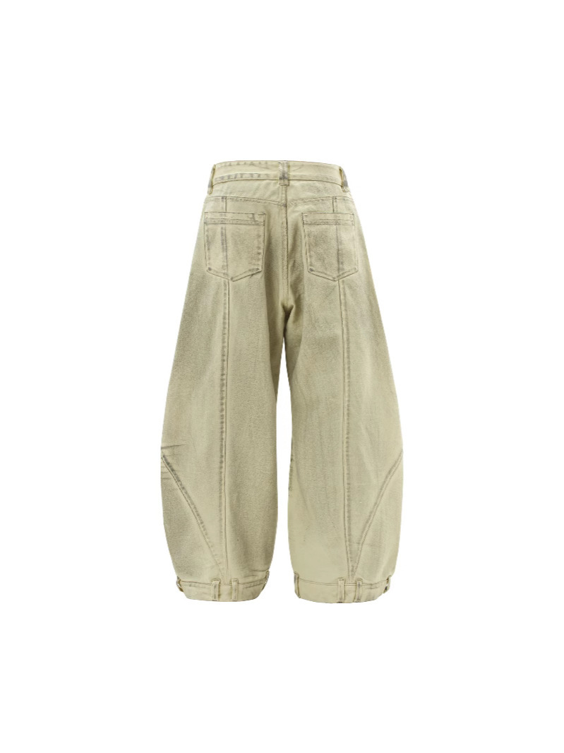 Vintage American Scimitar-Cut Washed Denim Pants | Unisex Loose-Fit Wide-Leg Jeans for Summer Streetwear