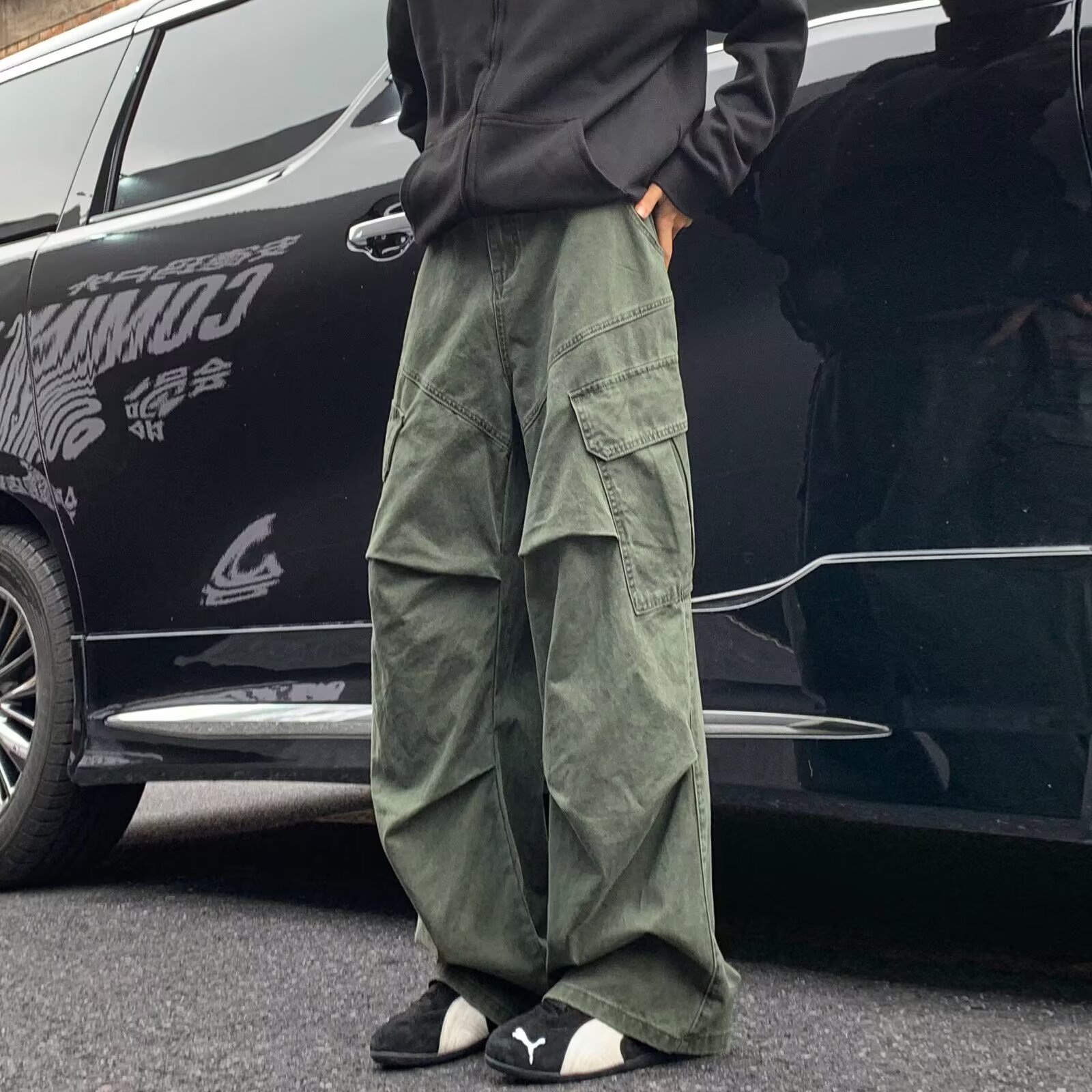 Men’s Vintage Cargo Pants – Spring Fall Loose Straight-Leg Workwear Trousers with Big Pockets, Retro Streetwear Style