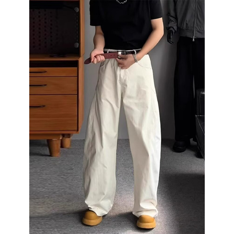 Unisex Vintage Loose Straight-Leg Pants – Summer Solid White Casual Trousers, Streetwear Minimalist Style