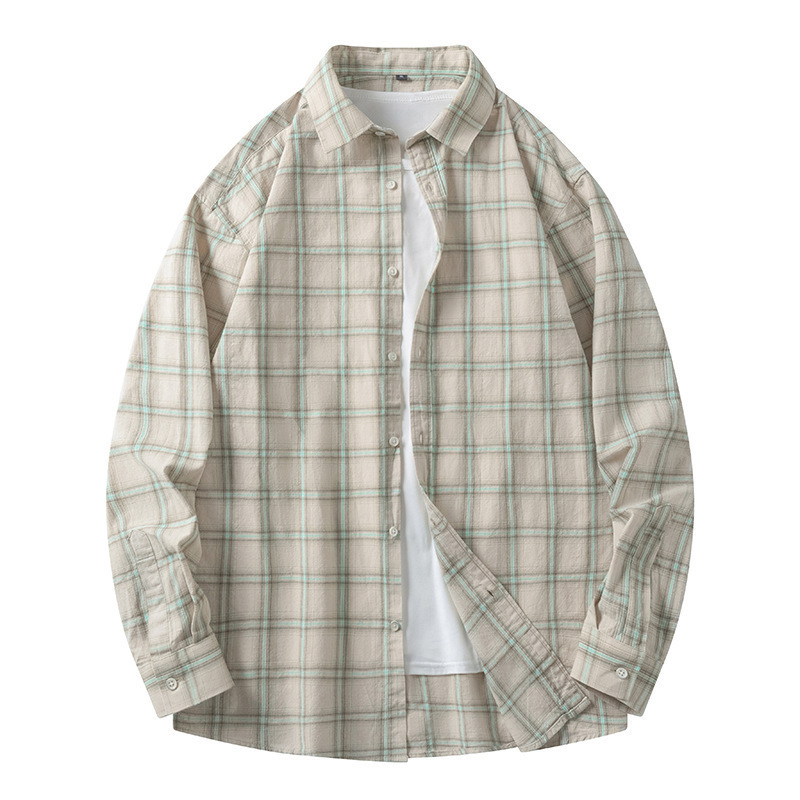 Men’s Japanese Vintage Plaid Shirt – Spring Fall Long-Sleeve Casual Overshirt, Breathable and Versatile Streetwear Style