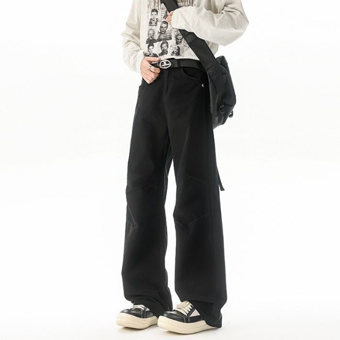 Men’s Curved-Leg Cargo Pants | Vintage Thick Workwear Straight Pants | American Street Style Fall & Winter Collection