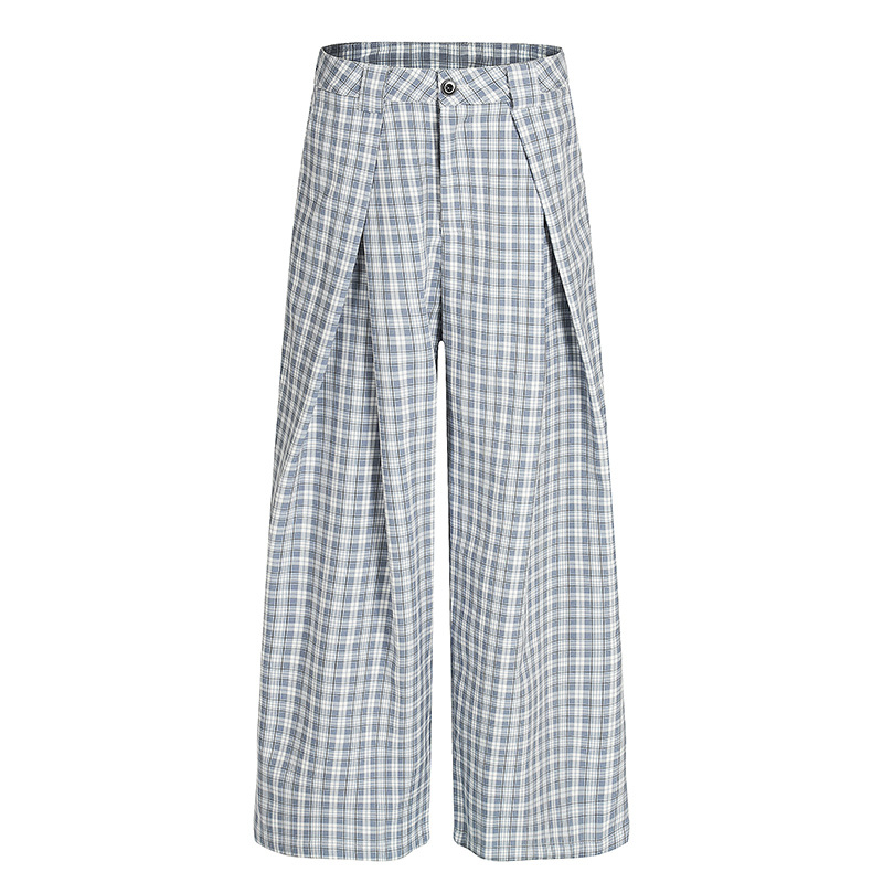 Unisex Pleated Checkered Wide-Leg Pants – Minimalist Retro Loose Trousers, Gender-Neutral Design for Stylish Everyday Wear