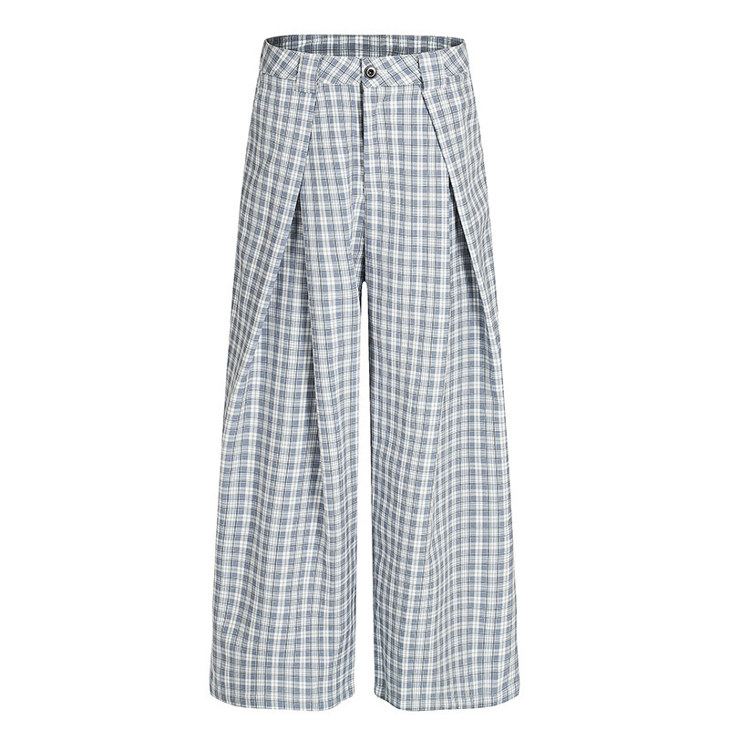 Unisex Pleated Checkered Wide-Leg Pants – Minimalist Retro Loose Trousers, Gender-Neutral Design for Stylish Everyday Wear
