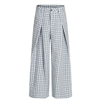Unisex Pleated Checkered Wide-Leg Pants – Minimalist Retro Loose Trousers, Gender-Neutral Design for Stylish Everyday Wear