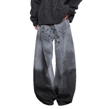 Vintage American Street Style Curved Blade Jeans | Men’s Loose Wide-Leg Baggy Banana Pants