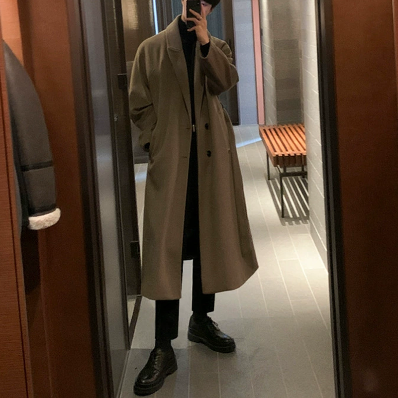 Men's Over Knee-length Blended Coat, Thick and Warm Winter Men's Windbreaker, Classic Business Casual Windbreaker