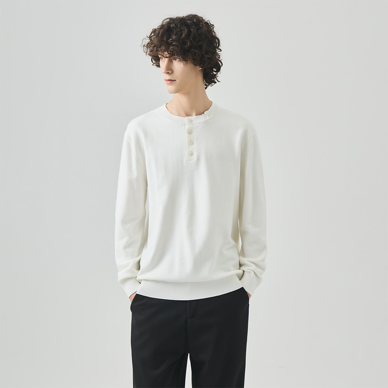 Men's Old Money Style Henley Knit Shirt, Casual Fall Pullover, Machine Washable Pullover