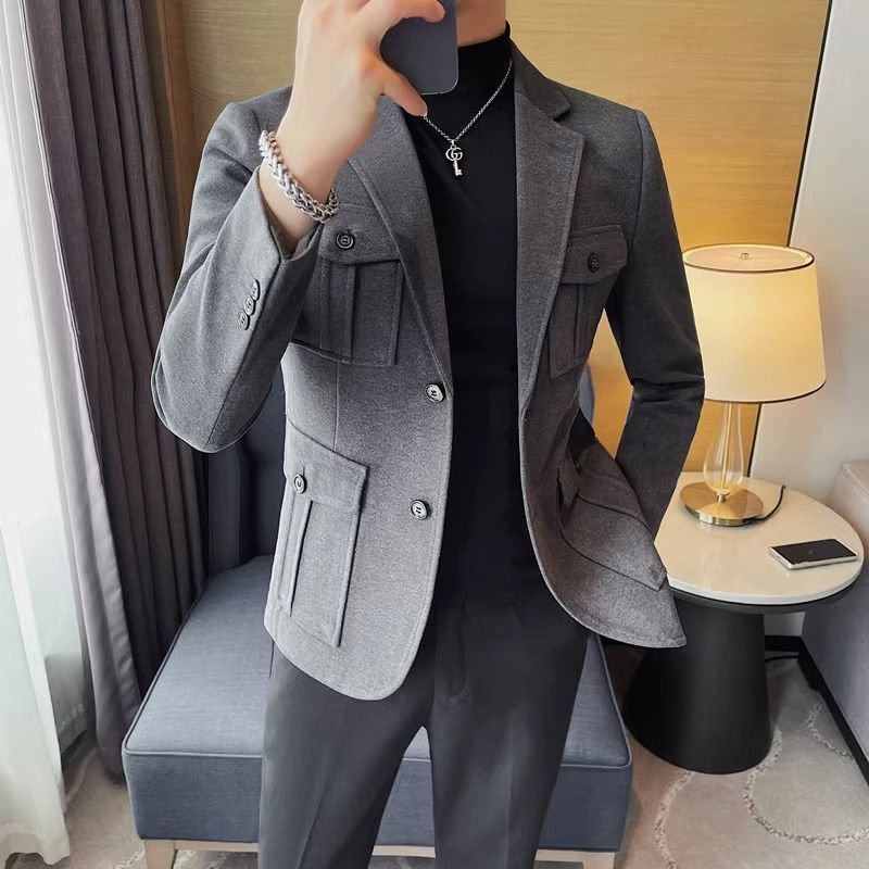 Men's Fall Winter Tweed Blazer, British Style Winter Sport Coat, Heavyweight Business Casual Blazer for Men, Notch Lapel Single-Breasted Jacket