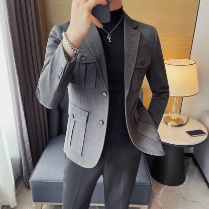 Men's Fall Winter Tweed Blazer, British Style Winter Sport Coat, Heavyweight Business Casual Blazer for Men, Notch Lapel Single-Breasted Jacket