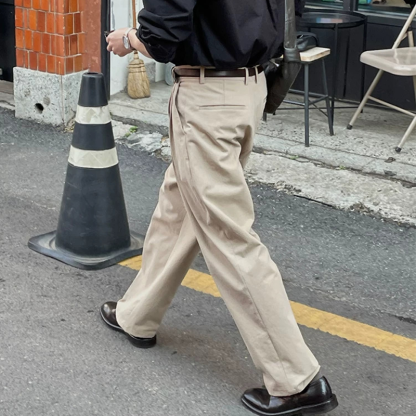 New Men's Wide Leg Trousers, Relaxed Fit Dress Pants with Double Pleat And Hidden Button, Business Casual Office Pants