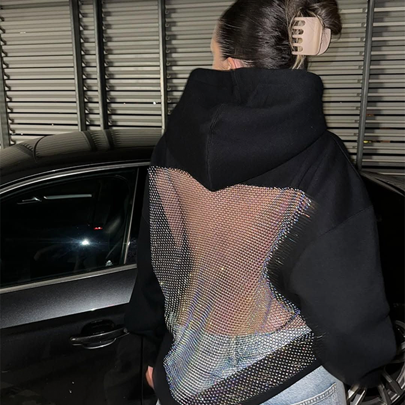 New Fall Casual Hoodie, Unisex Oversized Cutout Sweatshirt, Open Back Design, Streetwear Mesh Back Pullover
