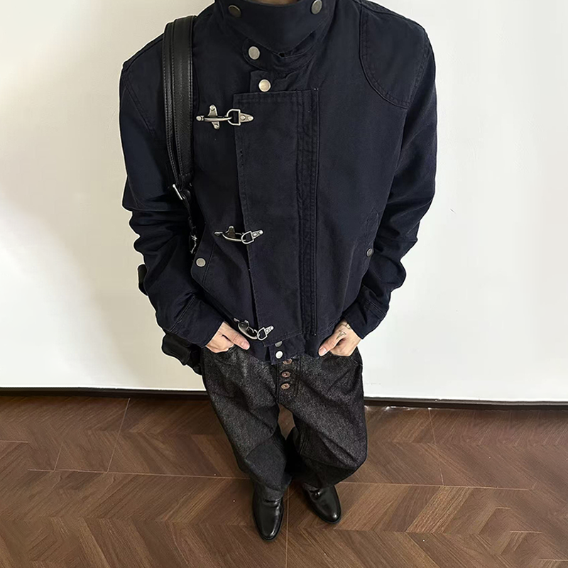 Men's Heavy Cotton Work Jacket, Lobster Clasp Stand Collar Short Coat, Clean Fit Workwear Style Short Coat