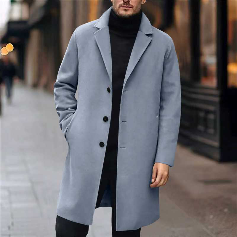 Men's Wool-Like Overcoat, Single-Breasted Knee-Length Overcoat for Business Casual, Classic Notch Lapel Long Coat for Men