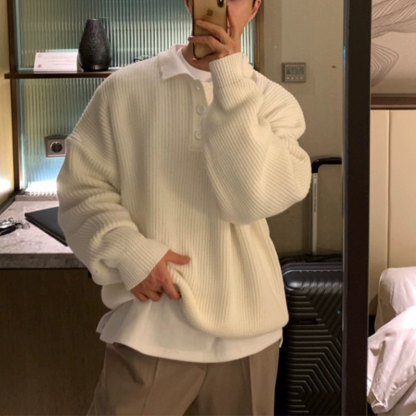 Winter Men's Polo Neck Knit Sweater, Ultra-Soft Polo Sweater, Business Casual Knit, Spandex Stretch Comfort Pullover