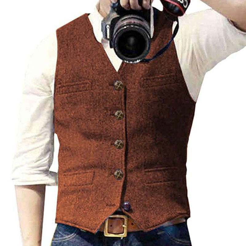 Men’s Herringbone V-Neck Suit Vest