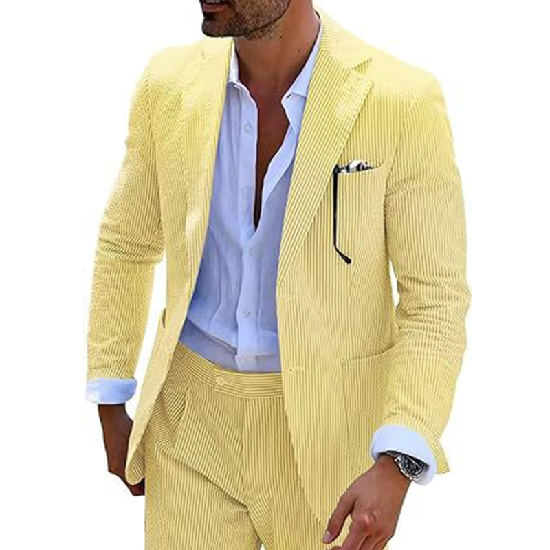 Double Breasted Blazer Pants 2 Piece Men's Summer Suit