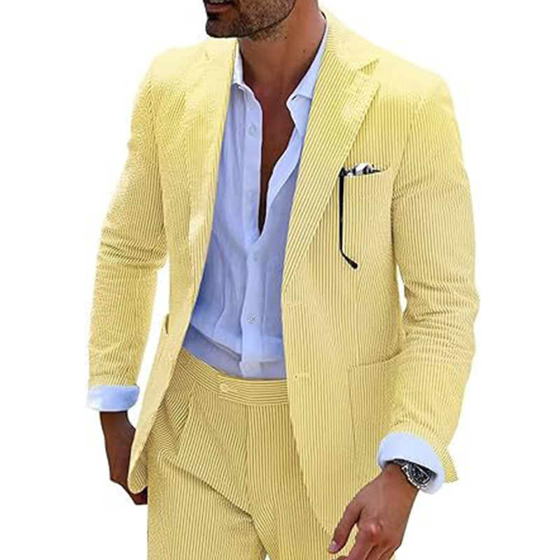 Double Breasted Blazer Pants 2 Piece Men's Summer Suit