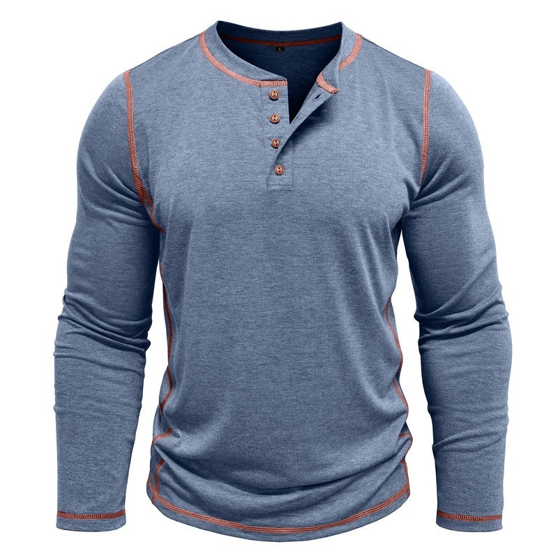 Vintage American Style Classic 4-Button Long Sleeve Henley Shirt Sustainable Long Henley Oversized American Vintage Top