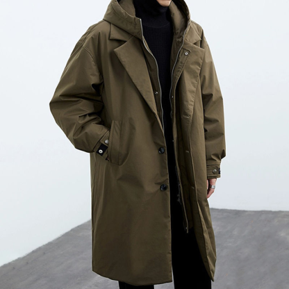 Men's Mid-Length Thickened Parka Coat, Windproof And Warm Coat, Double Collar Design, Multifunctional Coat