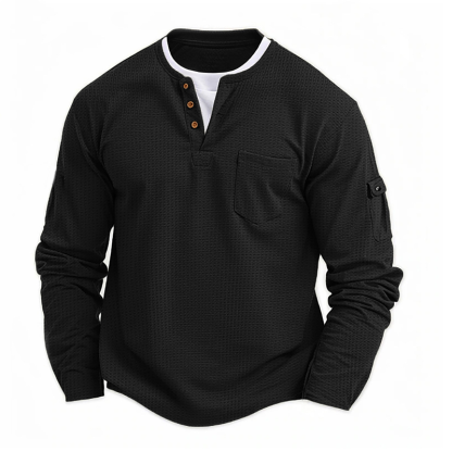 Men's Faux Two-Piece Thermal Long Sleeve T-Shirt V-Neck Layered Shirt