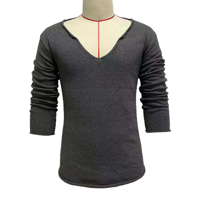Men's Casual V Neck Long Sleeve Knitted Sweater