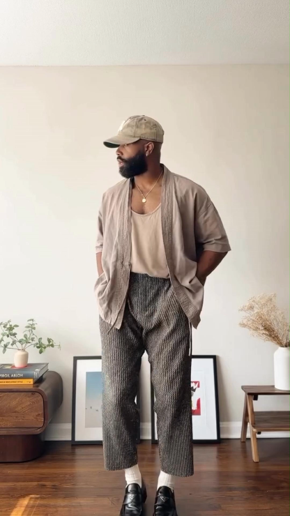 Gauze Plaid Three-Dimensional Tailoring Loose Version Pleated Wide-Leg Casual Commuter Trousers