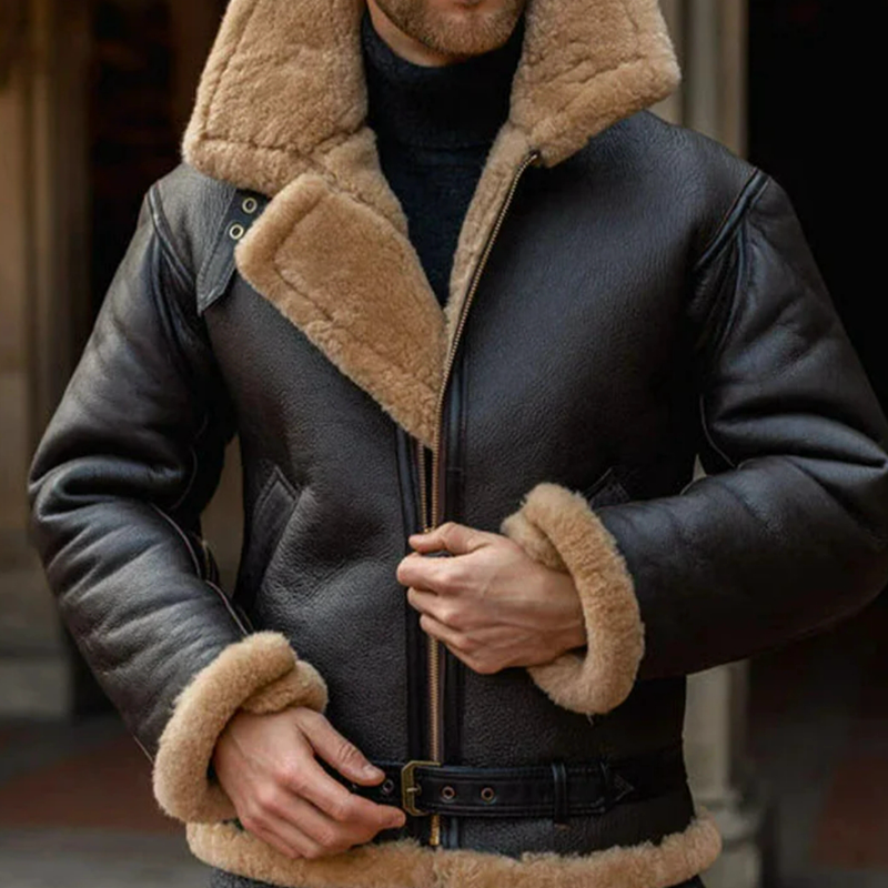 Men's Thickened Dark Coffee Fur Integrated Long Sleeve Fur Jacket