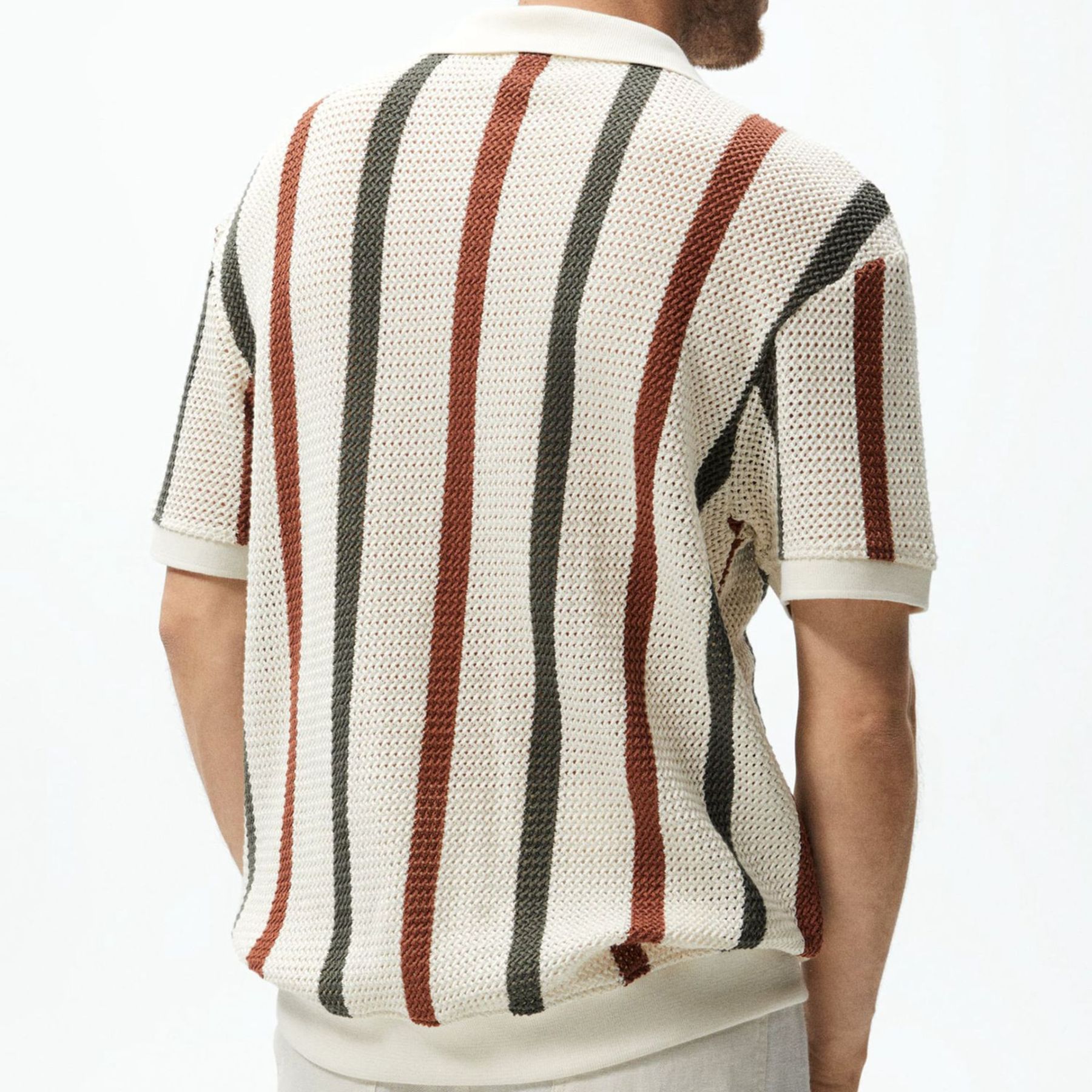 Stylish casual striped knitted short-sleeved polo shirt