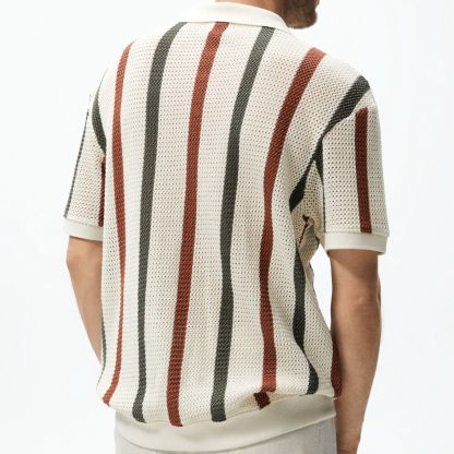 Stylish casual striped knitted short-sleeved polo shirt
