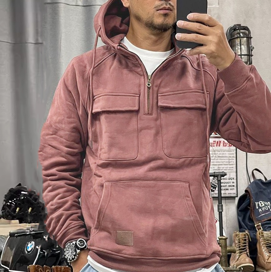 Men Tactical Sweatshirt Quarter Zip Cargo Pullover Hoodies Outdoor Winter Jacket