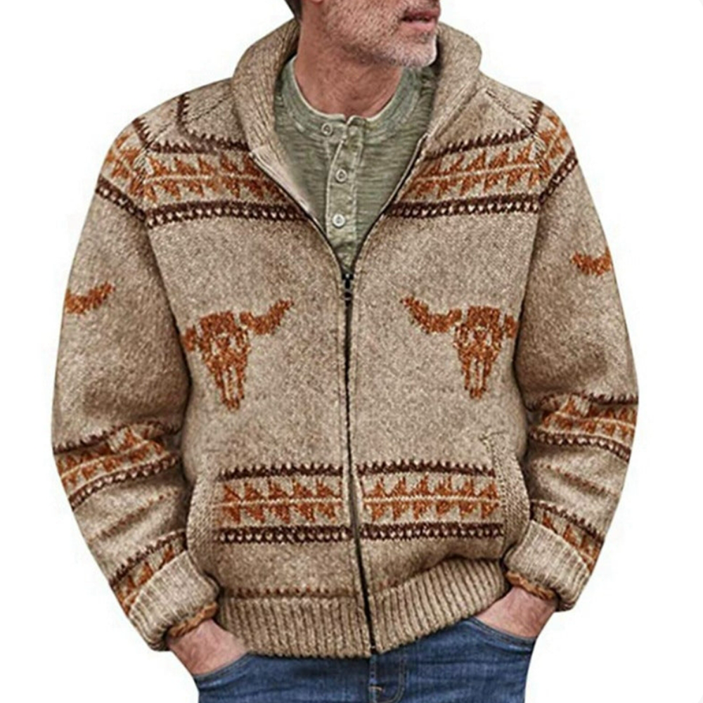 Men’s Bull Head Jacquard Zip Knit Cardigan