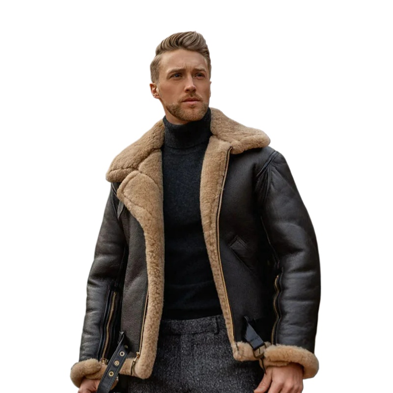 Men's Thickened Dark Coffee Fur Integrated Long Sleeve Fur Jacket