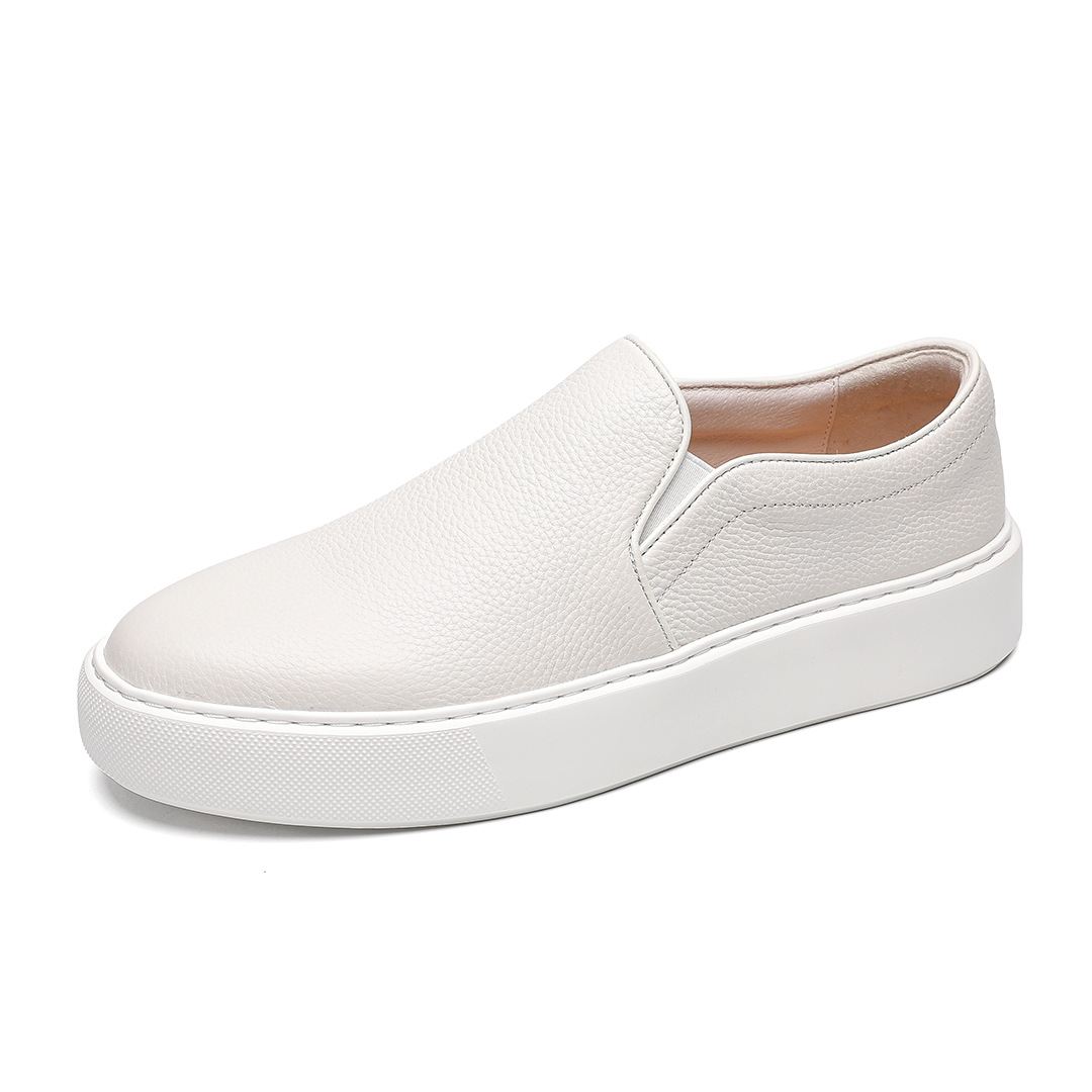 Men's Genuine Leather Casual White Loafers Slip-On Sneakers