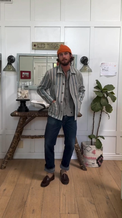 Retro Simple Pocket Decoration Striped Fashion Short-Sleeved Shirt