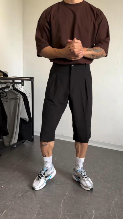 Summer Men's Solid Color Casual Versatile Cropped Trousers