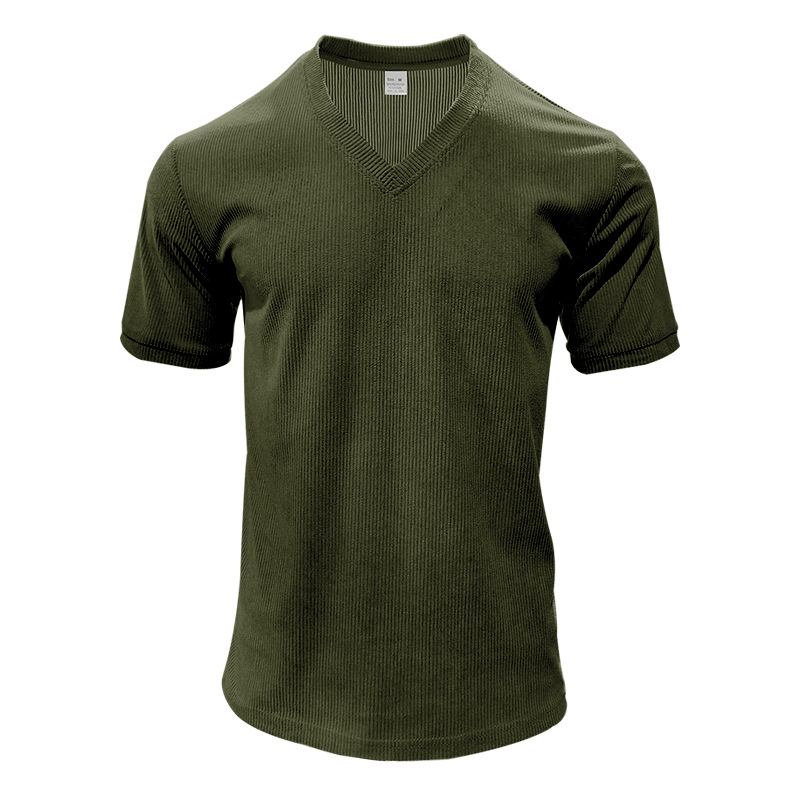 Men's Slim Fit Ribbed V-Neck Tee - Solid Breathable Summer Casual Shirt
